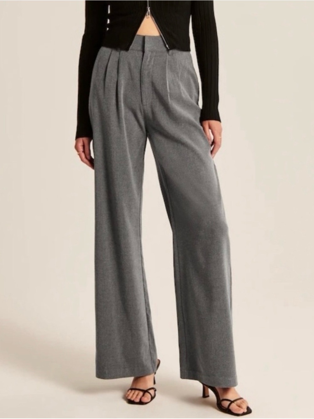 Abercrombie & Fitch Sloane Wide Leg Trouser Pants Gray Herringbone XL LONG NEW